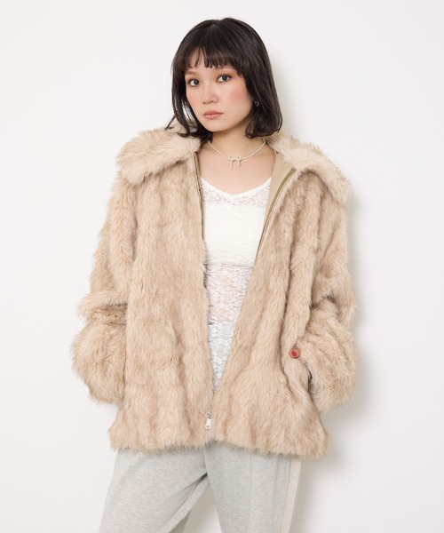 SLY（スライ）の「BIG COLLAR FUR COAT ビッグカラー ファーコート 秋服 冬服（ブルゾン・レディース・ブラウン/アイボリー/マルチ・FREE）」の17枚目の写真