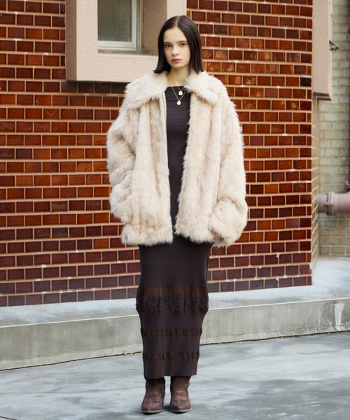 ジャケット・アウター thinkto big collar fur middle coat beige thinkto】ビッグカラーファーミドルコート（その他アウター）｜thinkto