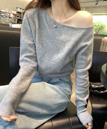 ハーフオープンショルダー プレーンニット