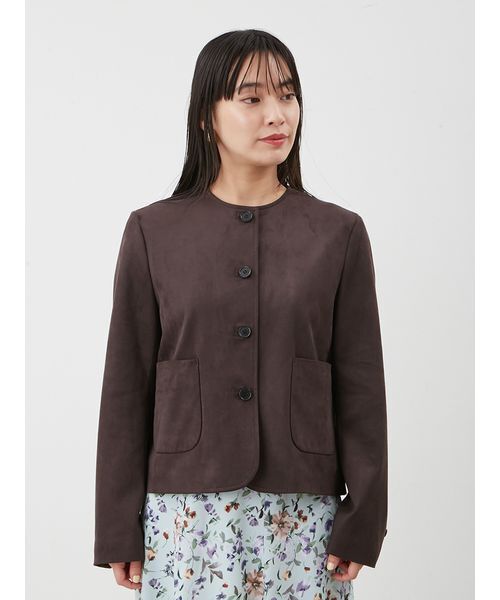 セール】パッチポケットコンパクトスエードジャケット（ノーカラー