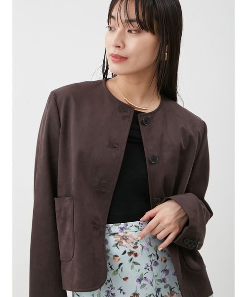 セール】パッチポケットコンパクトスエードジャケット（ノーカラー