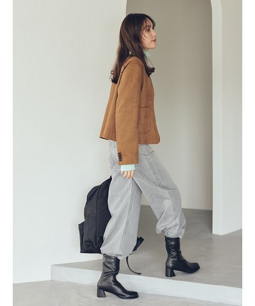 セール】パッチポケットコンパクトスエードジャケット（ノーカラー