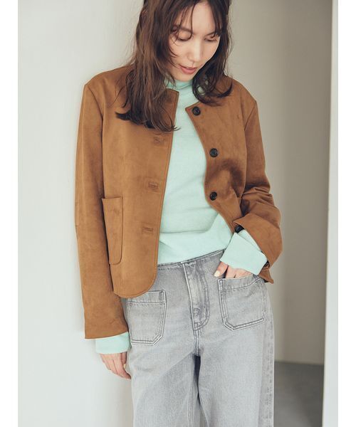 パッチポケットコンパクトスエードジャケット（ノーカラージャケット