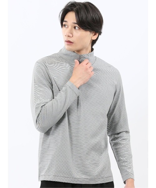 TAKA-Q(タカキュー)の「【ストレッチ シルケットコットン】m.f.エディトリアル メンズ ハイネック 長袖Tシャツ(Tシャツ/カットソー・メンズ・ホワイト×ブラック/ブラウン・MEDIUM/X-LARGE/LARGE)」の1枚目の写真
