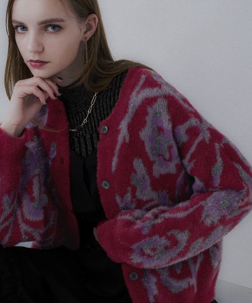 HARE（ハレ）の「2WAYフラワーガララメシャギーカーディガン(HARE)（カーディガン/ボレロ・レディース・ブルー/ブラック/ライトグレー/ホワイト/レッド/イエロー・FREE）」の6枚目の写真