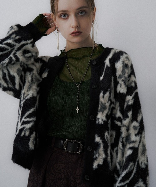 【しろ】HARE ハレ フラワー モチーフシャギー カーディガン Sサイズ HARE（ハレ）の「フラワーモチーフシャギーカーディガン(HARE