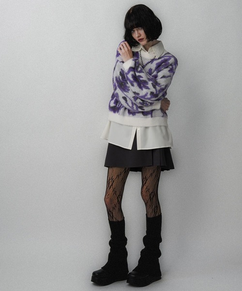 しろ】HARE ハレ フラワー モチーフシャギー カーディガン S