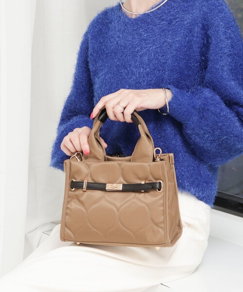 MICO COULIER(ミコクリエ)の「ラインテープ2WAYミニトートバッグ(トートバッグ・レディース・ベージュ/チャコールグレー・FREE)」の2枚目の写真