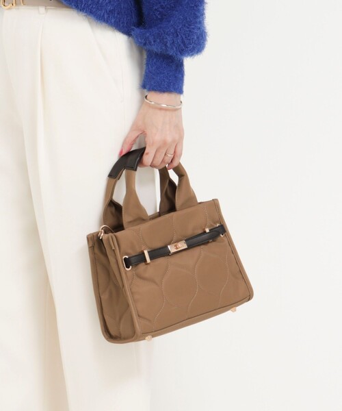 MICO COULIER(ミコクリエ)の「ラインテープ2WAYミニトートバッグ(トートバッグ・レディース・ベージュ/チャコールグレー・FREE)」の9枚目の写真