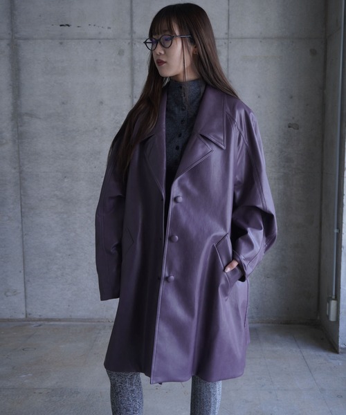LOW CLASSIC（ロウ　クラシック）の「TEXTURED LEATHER HALF COAT（その他アウター・レディース・パープル・S）」の9枚目の写真