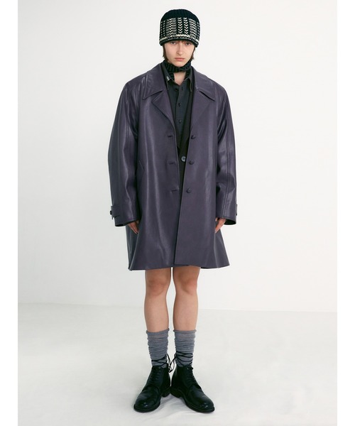 LOW CLASSIC（ロウ　クラシック）の「TEXTURED LEATHER HALF COAT（その他アウター・レディース・パープル・S）」の3枚目の写真