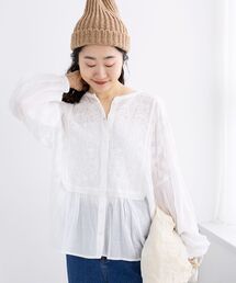 le.coeur blanc | 《手洗い可能》Fanakaミックス刺しゅうレースブラウス(シャツ/ブラウス)