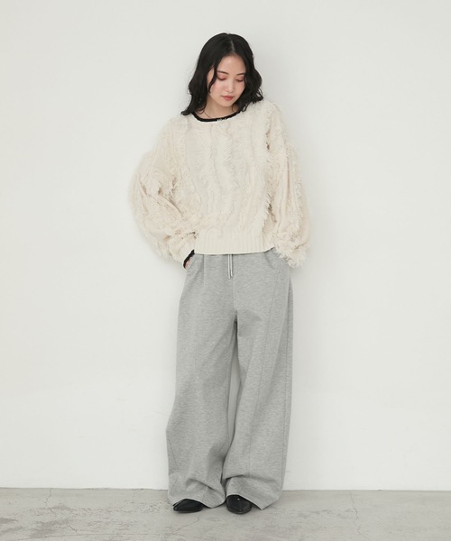 forksy.】前後2way ボリュームスリーブ バイカラーフリンジショート