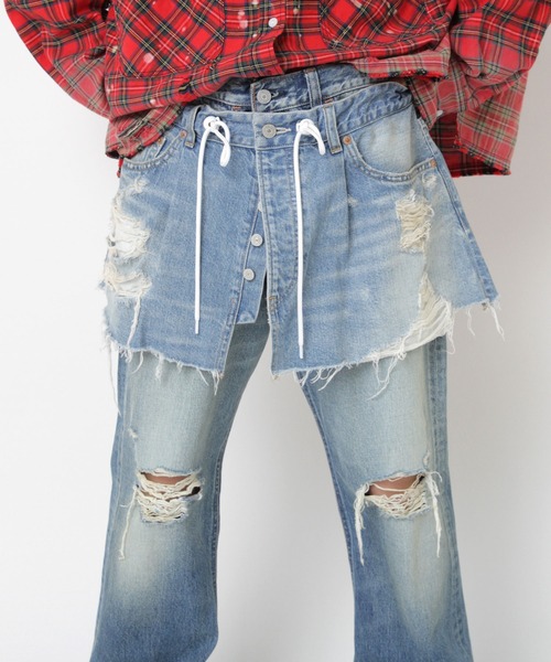 RNA(アールエヌエー)の「G1098 ダメージラップミニスカート(デニムスカート・レディース・ライトインディゴブルー・MEDIUM)」の2枚目の写真