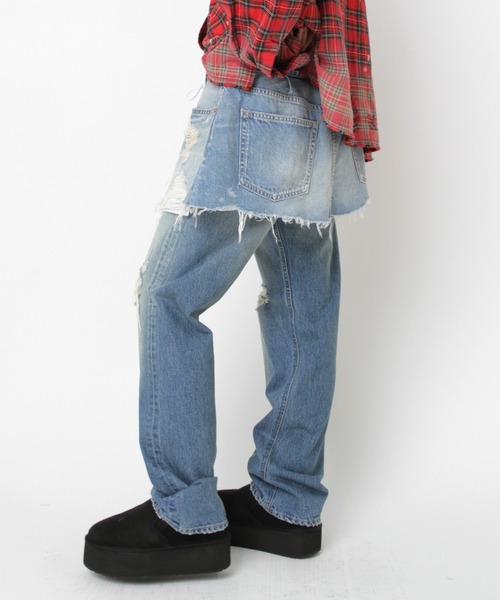 RNA(アールエヌエー)の「G1098 ダメージラップミニスカート(デニムスカート・レディース・ライトインディゴブルー・MEDIUM)」の3枚目の写真