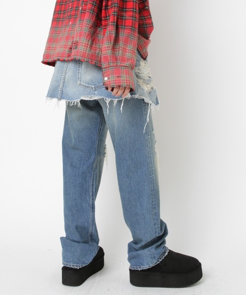 RNA(アールエヌエー)の「G1098 ダメージラップミニスカート(デニムスカート・レディース・ライトインディゴブルー・MEDIUM)」の4枚目の写真