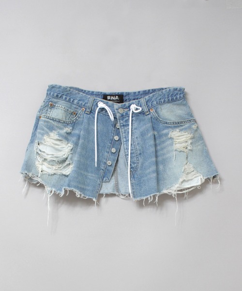 RNA(アールエヌエー)の「G1098 ダメージラップミニスカート(デニムスカート・レディース・ライトインディゴブルー・MEDIUM)」の6枚目の写真