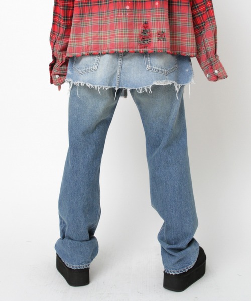 RNA(アールエヌエー)の「G1098 ダメージラップミニスカート(デニムスカート・レディース・ライトインディゴブルー・MEDIUM)」の5枚目の写真