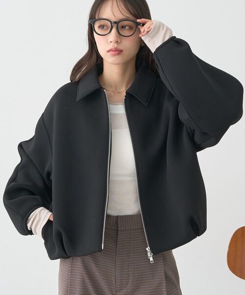 earth music&ecology（アースミュージックアンドエコロジー）の「【2025AW】ダンボールニットZIPブルゾン（ブルゾン・レディース・ブラック/ピンクベージュ・FREE）」の9枚目の写真