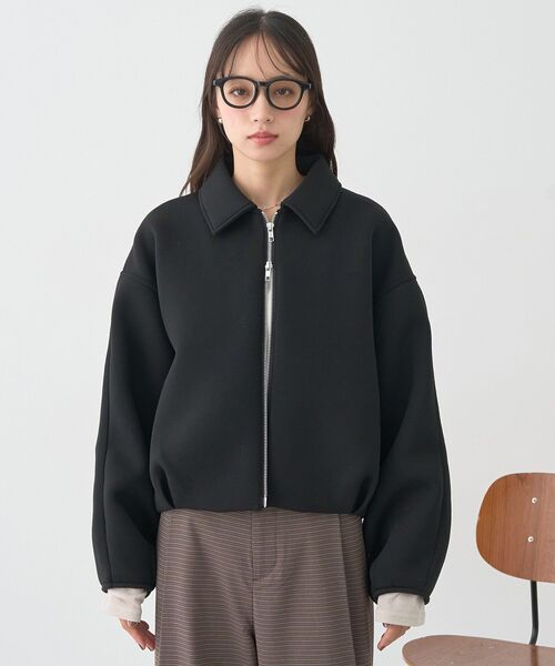 earth music&ecology（アースミュージックアンドエコロジー）の「【2025AW】ダンボールニットZIPブルゾン（ブルゾン・レディース・ブラック/ピンクベージュ・FREE）」の12枚目の写真