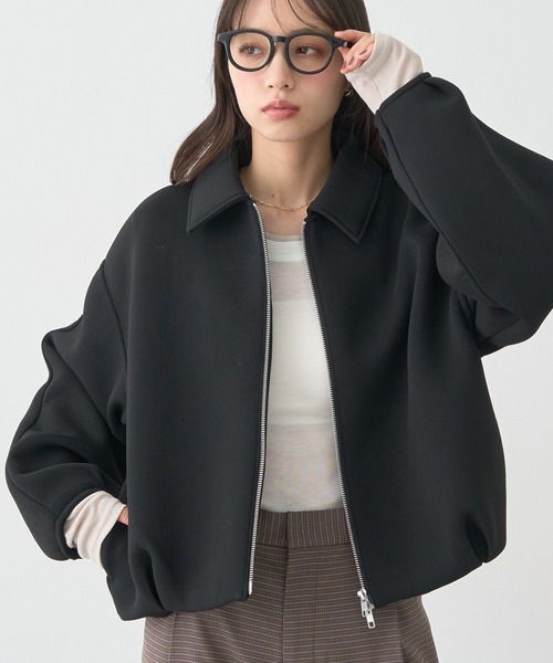 earth music&ecology（アースミュージックアンドエコロジー）の「【2025AW】ダンボールニットZIPブルゾン（ブルゾン・レディース・ブラック/ピンクベージュ・FREE）」の2枚目の写真