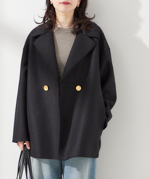 journal standard L'essage(ジャーナルスタンダードレサージュ)の「【HARRIS WHARF LONDON】Women dropped shoulder d.b. jacket p:コート(その他アウター・レディース・ブラック・42)」の10枚目の写真