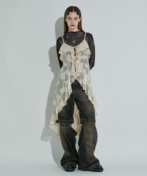 ANNA SUI NYC（アナ スイ エヌ ワイ シー）の「ラッフルシフォンキャミソール（ワンピース・レディース・ブラック/ホワイト/キャメル・FREE）」の4枚目の写真