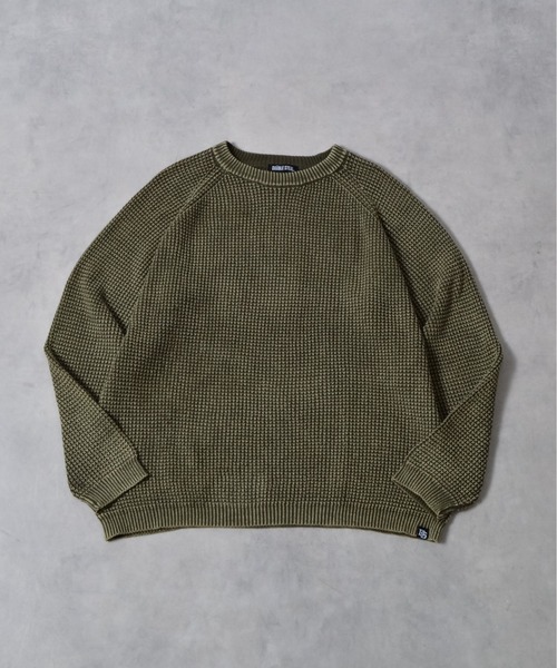 DOUBLE STEAL（ダブルスティール）の「ストーンウォッシュラグランコットンニット（ニット/セーター・メンズ・カーキ/ネイビー・MEDIUM/LARGE）」の18枚目の写真