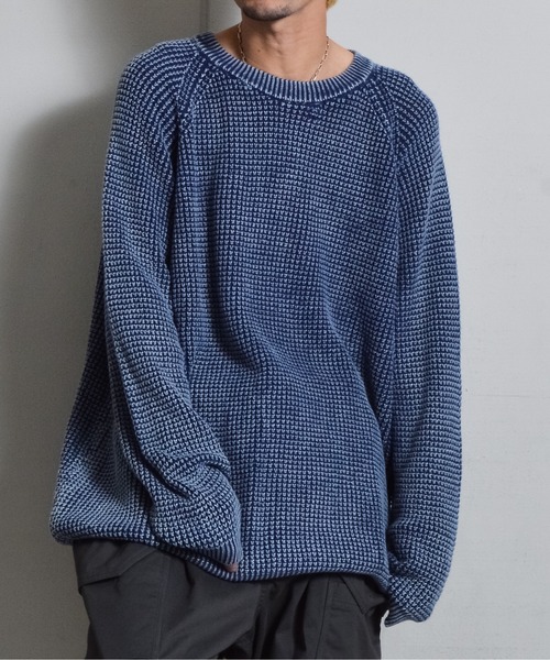 DOUBLE STEAL（ダブルスティール）の「ストーンウォッシュラグランコットンニット（ニット/セーター・メンズ・カーキ/ネイビー・MEDIUM/LARGE）」の10枚目の写真