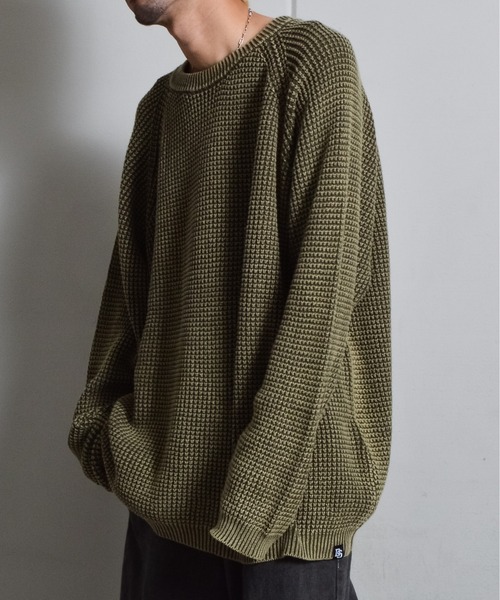 DOUBLE STEAL（ダブルスティール）の「ストーンウォッシュラグランコットンニット（ニット/セーター・メンズ・カーキ/ネイビー・MEDIUM/LARGE）」の12枚目の写真