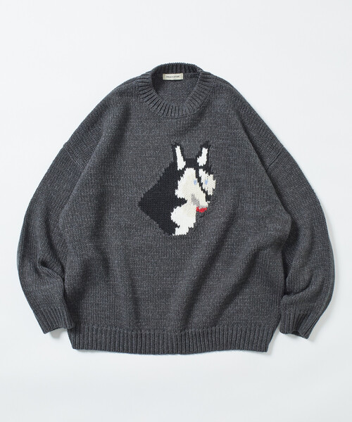FREAK'S STORE(フリークスストア)の「限定展開 リラックスフィット ドッグモチーフ ローゲージ ジャガード クルーネックニット / ハスキー(ニット/セーター・メンズ・ネイビー/ブラウン/ブラック/チャコールグレー・MEDIUM/LARGE)」の5枚目の写真