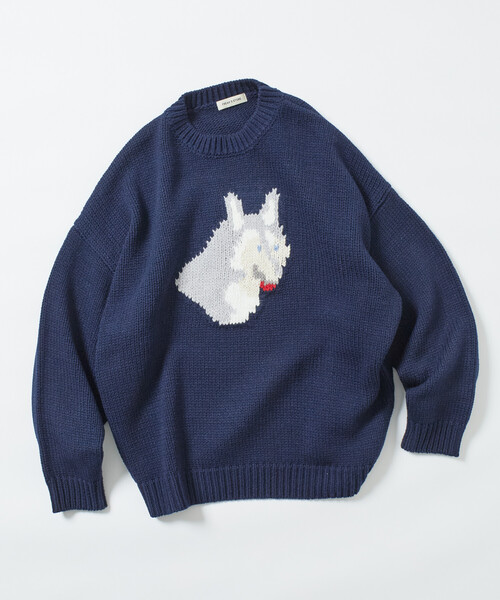 FREAK'S STORE(フリークスストア)の「限定展開 リラックスフィット ドッグモチーフ ローゲージ ジャガード クルーネックニット / ハスキー(ニット/セーター・メンズ・ネイビー/ブラウン/ブラック/チャコールグレー・MEDIUM/LARGE)」の13枚目の写真