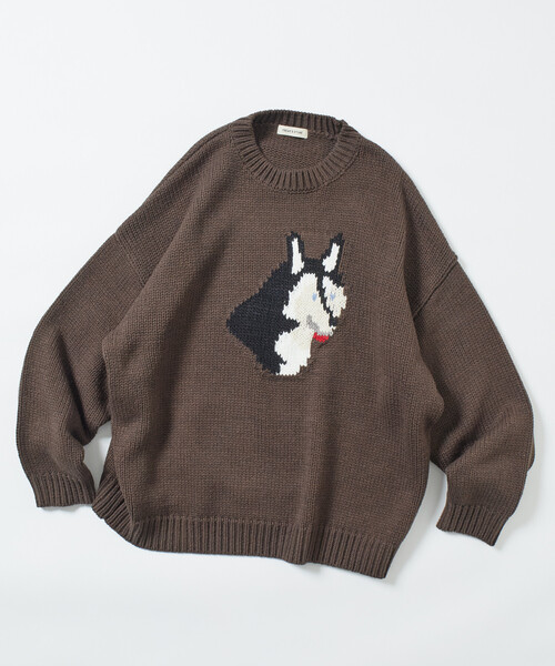 FREAK'S STORE(フリークスストア)の「限定展開 リラックスフィット ドッグモチーフ ローゲージ ジャガード クルーネックニット / ハスキー(ニット/セーター・メンズ・ネイビー/ブラウン/ブラック/チャコールグレー・MEDIUM/LARGE)」の15枚目の写真