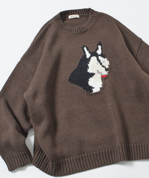 FREAK'S STORE(フリークスストア)の「限定展開 リラックスフィット ドッグモチーフ ローゲージ ジャガード クルーネックニット / ハスキー(ニット/セーター・メンズ・ネイビー/ブラウン/ブラック/チャコールグレー・MEDIUM/LARGE)」の16枚目の写真
