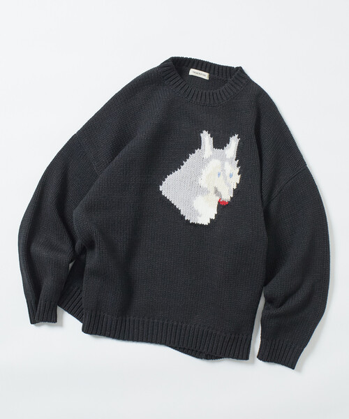FREAK'S STORE(フリークスストア)の「限定展開 リラックスフィット ドッグモチーフ ローゲージ ジャガード クルーネックニット / ハスキー(ニット/セーター・メンズ・ネイビー/ブラウン/ブラック/チャコールグレー・MEDIUM/LARGE)」の18枚目の写真