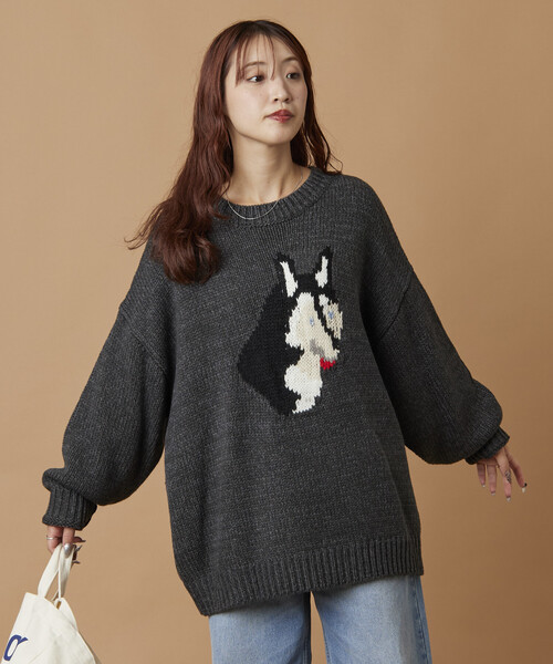 セール】限定展開 リラックスフィット ドッグモチーフ ローゲージ