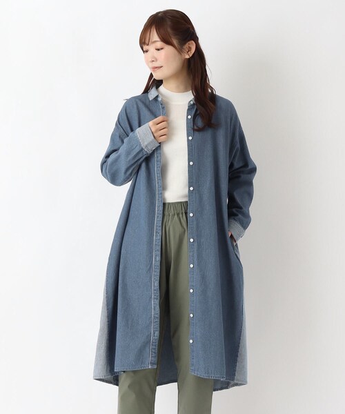 one'sterrace(ワンズテラス)の「デニム&ヒッコリーサイドポケット付きワンピース(ワンピース・レディース・ブルー系その他7/ネイビー系5・02)」の1枚目の写真