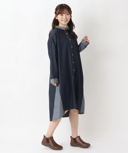 one'sterrace(ワンズテラス)の「デニム&ヒッコリーサイドポケット付きワンピース(ワンピース・レディース・ブルー系その他7/ネイビー系5・02)」の12枚目の写真