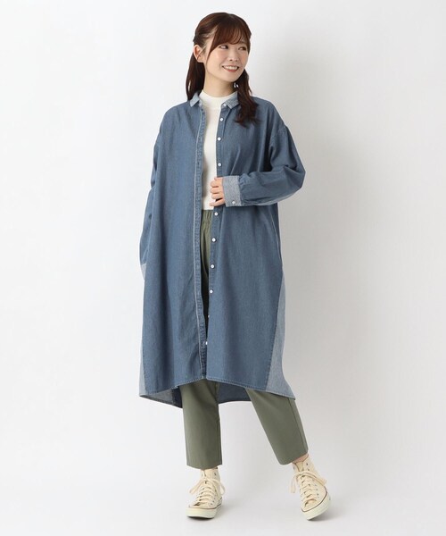 one'sterrace(ワンズテラス)の「デニム&ヒッコリーサイドポケット付きワンピース(ワンピース・レディース・ブルー系その他7/ネイビー系5・02)」の14枚目の写真