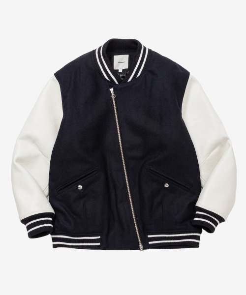 rehacer(レアセル)の「rehacer : Slant Riders Studium JKT / スラント ライダース スタジアム ジャケット(スタジャン・レディース・ブラック/ネイビー・SMALL)」の17枚目の写真