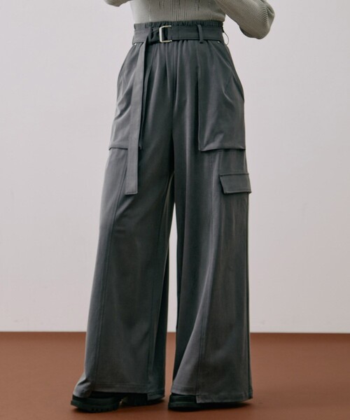 UNITED TOKYO（ユナイテッドトウキョウ）の「キュプラジャージーワイドパンツ｜ウォッシャブル/セットアップ/細見え/秋服/冬服（その他パンツ・レディース・グレー/ブラウン・1/2）」の2枚目の写真