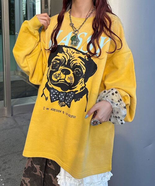 CIAOPANIC（チャオパニック）の「【まるお(@_maruoo0___)企画】パグスウェット（スウェット・レディース・イエロー/ボルドー・FREE）」の5枚目の写真