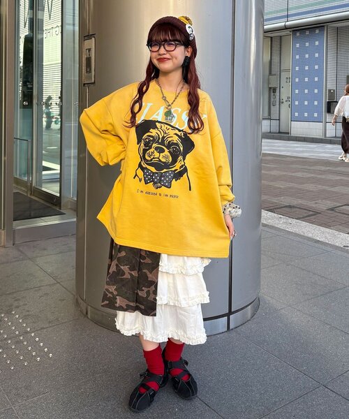 CIAOPANIC（チャオパニック）の「【まるお(@_maruoo0___)企画】パグスウェット（スウェット・レディース・イエロー/ボルドー・FREE）」の7枚目の写真