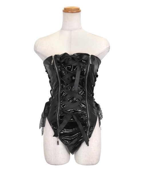 Tika（ティカ）の「コスプレ セクシー バニー エナメル ハイレグ レースアップ リボン ベアトップ レオタード 3点セット イースター（コスチューム/パーティーグッズ・レディース・ブラック・L/S/M）」の11枚目の写真