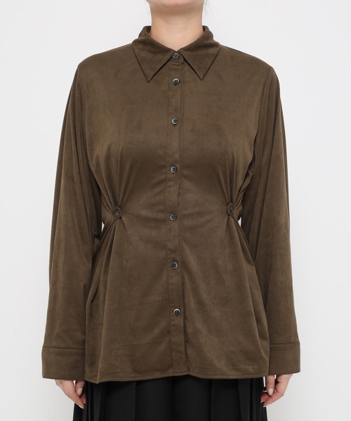 HARE（ハレ）の「コンパクトスウェードシャツ(HARE)（シャツ/ブラウス・レディース・ブラック/ブラウン・FREE）」の6枚目の写真