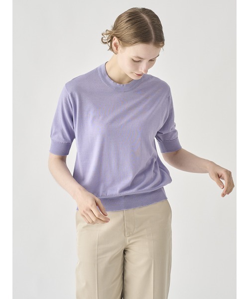 JOHN SMEDLEY（ジョンスメドレー）の「[Anglo Indian Gauze]クルーネック半袖ニットプルオーバー（ニット/セーター・レディース・ネイビー/パープル/ホワイト・M/S）」の3枚目の写真