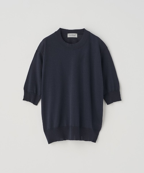 JOHN SMEDLEY（ジョンスメドレー）の「[Anglo Indian Gauze]クルーネック半袖ニットプルオーバー（ニット/セーター・レディース・ネイビー/パープル/ホワイト・M/S）」の2枚目の写真
