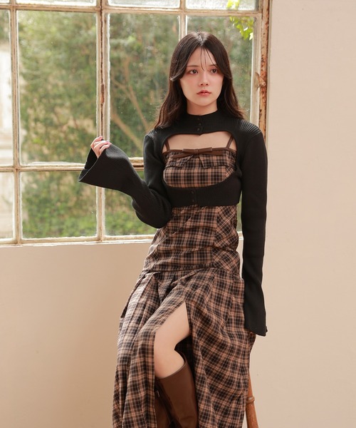 M DOLLY(エムドリー)の「*M DOLLY original* check angelica long dress/チェックアンジェリカロングドレス(ワンピース・レディース・ブラウン/ブラック・FREE)」の3枚目の写真