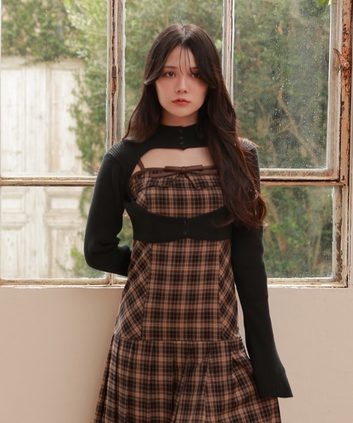 M DOLLY(エムドリー)の「*M DOLLY original* check angelica long dress/チェックアンジェリカロングドレス(ワンピース・レディース・ブラウン/ブラック・FREE)」の7枚目の写真