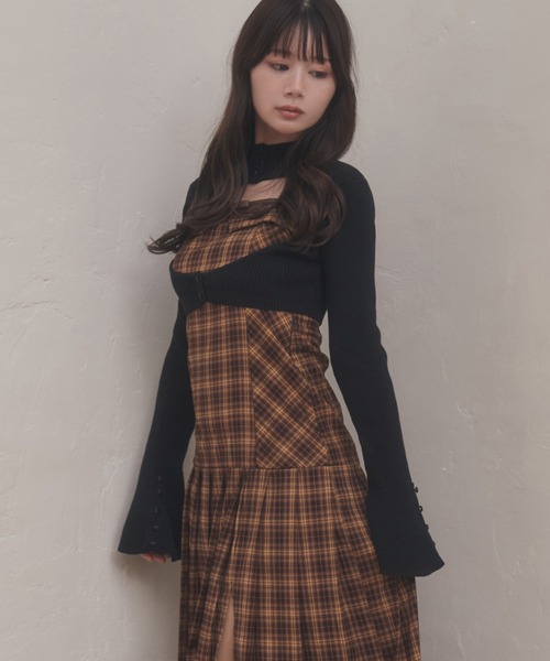 M DOLLY(エムドリー)の「*M DOLLY original* check angelica long dress/チェックアンジェリカロングドレス(ワンピース・レディース・ブラウン/ブラック・FREE)」の12枚目の写真